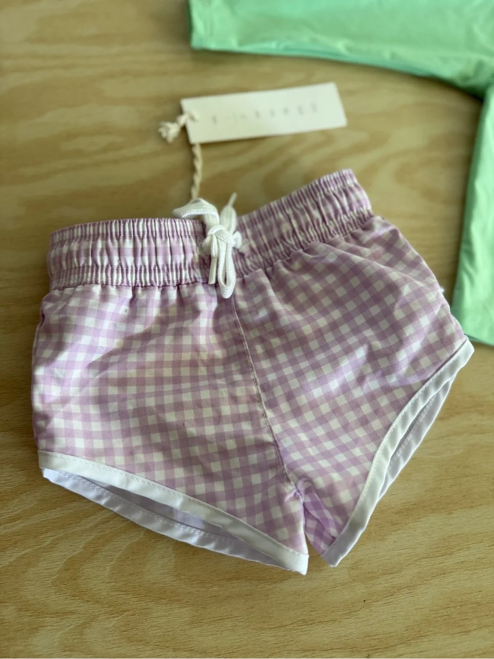 NWT Minnow Kids Set Palm Green Rashguard Lavender Gingham Shorts Sz 1